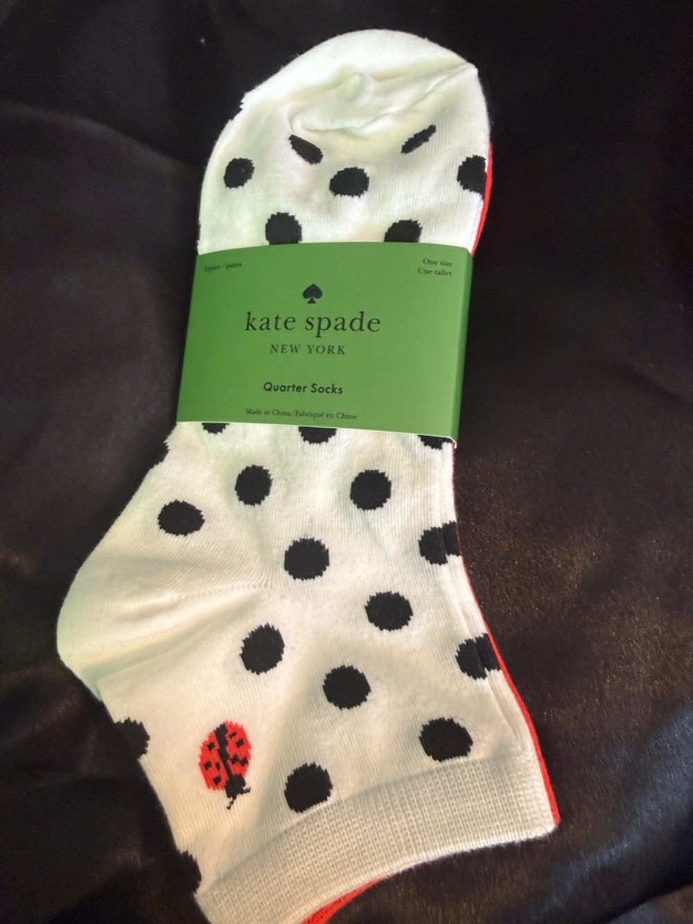 kate spade White Socks with Black Polka Dots and Red Ladybug Accent